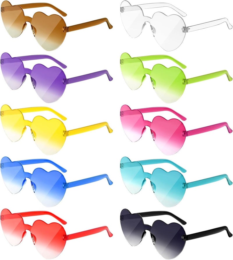 NACHLYNN 10 Pairs Heart Sunglasses Women Rimless Heart Shaped Sunglasses Candy Color Glasses for Costumes Cosplay (Gradient Rainbow) - Image 1